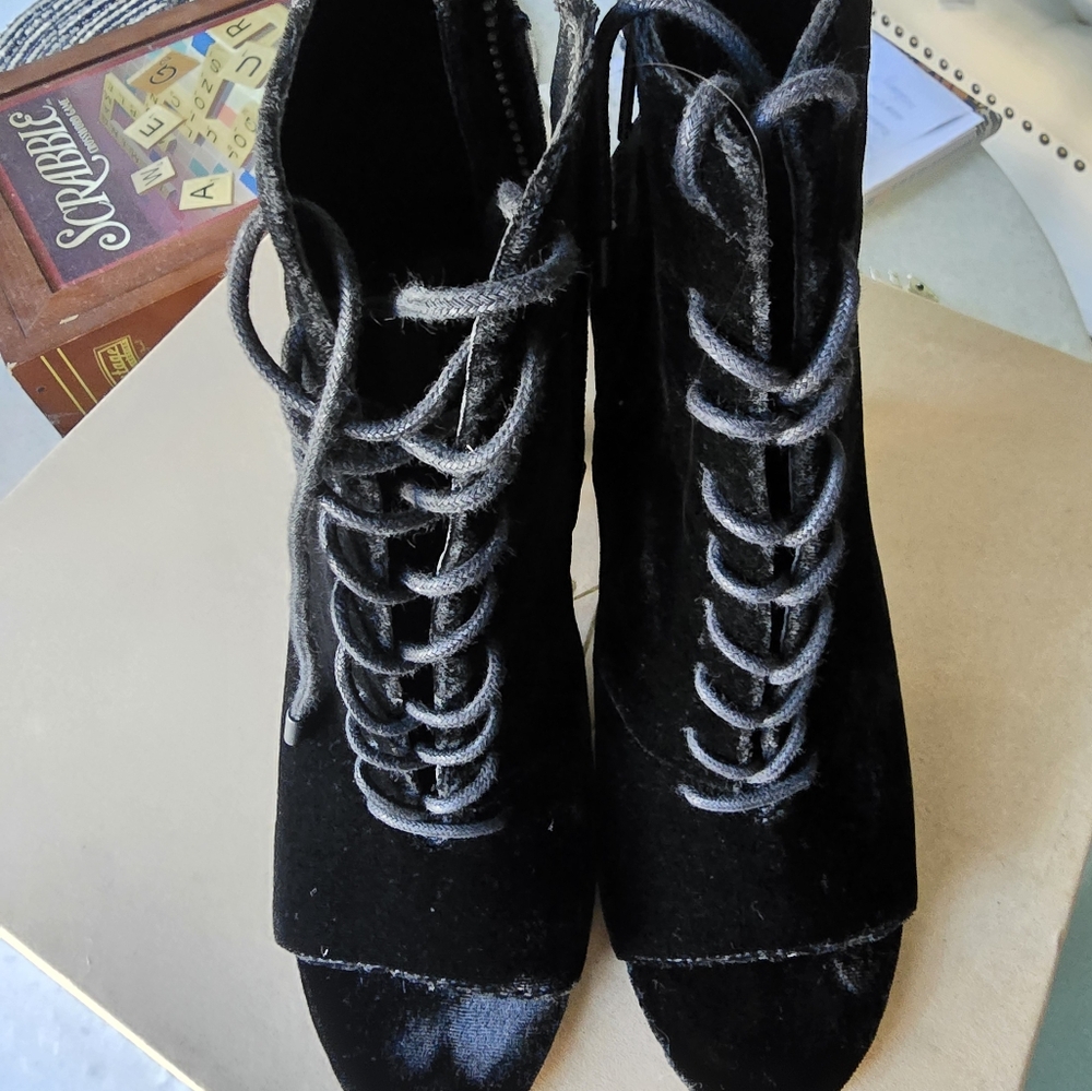 Joie Black Velvet Lace Up Heel - Picture 5 of 11
